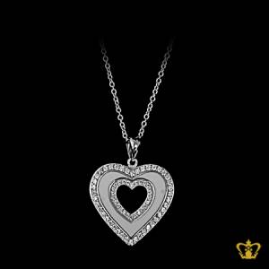Heart-shape-silver-chain-for-her-occasions-celebrations-gift-birthday-pendant-silver-crystal-stone-valentines-day-Brown-stones