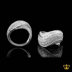 Elegant-silver-ring-with-wave-inlaid-with-crystal-diamond-lovely-gift-for-her