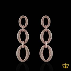 Oval-shape-dangling-earring-pink-golden-inlaid-with-crystal-diamond