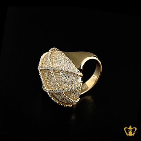 Elegant-classy-gold-color-chic-cross-pattern-ring-inlaid-with-crystal-diamonds-lovely-gift-for-her