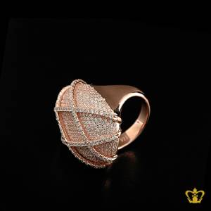 Chic-rose-gold-color-designer-cross-pattern-ring-inlaid-with-crystal-diamonds-lovely-gift-for-her