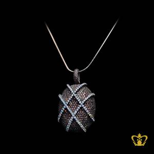 Chic-oval-designer-cross-pattern-pendant-with-brown-sparkling-crystal-diamonds-elegant-gift-for-her