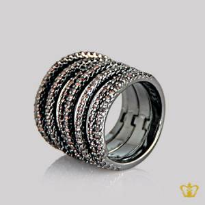Stylish-silver-designer-ring-inlaid-with-brown-crystal-diamonds-lovely-gift-for-her