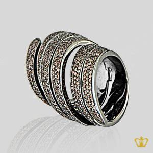 Brown-opulent-luxurious-designer-spiral-ring-beautifully-inlaid-with-crystal-diamonds-lovely-gift-for-her