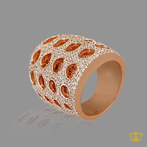 Glittering-rose-gold-color-designer-ring-inlaid-with-crystal-diamonds-lovely-gift-for-her