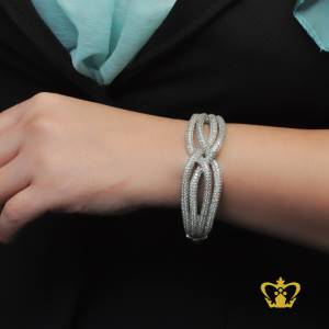 Classy-stylish-twist-sterling-silver-bracelet-embellished-with-clear-crystal-diamond-lovely-gift-for-her