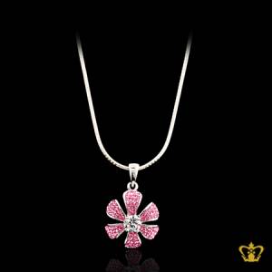 Luminous-modish-silver-pink-flower-pendant-inlaid-with-crystal-diamond-elegant-gift-for-her