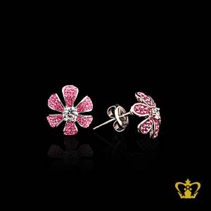 Chic-stylish-leaf-silver-tops-earring-inlaid-with-pink-crystal-diamond-lovely-gift-for-her
