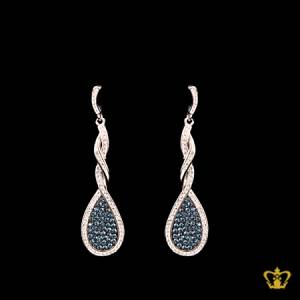 Sparkling-dangling-twisted-drop-designer-earring-inlaid-with-blue-and-clear-crystal-diamond-elegant-gift-for-her