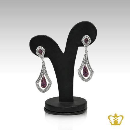 Stylish-dangling-silver-earring-inlaid-with-clear-and-violet-crystal-lovely-gift-for-her