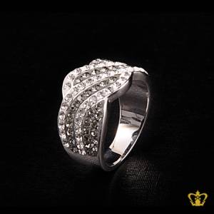 Classy-silver-ring-inlaid-with-exclusive-clear-and-gray-crystal-diamonds-lovely-gift-for-her