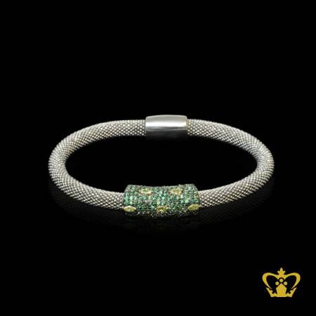 Designer-silver-bangle-inlaid-with-green-crystal-diamond-lovely-gift-for-her