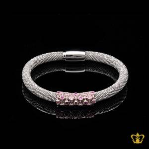 Stunning-silver-bangle-inlaid-with-pink-crystal-diamond-lovely-gift-for-her