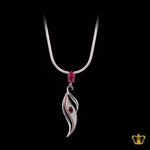 Classy-silver-leaf-pendant-inlaid-with-pink-crystal-charming-designer-jewelry-gift-for-her