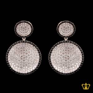 Round-dangling-earring-inlaid-with-clear-and-black-crystals-elegant-lovely-designer-gift-for-her