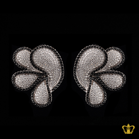 Stylish-chic-flower-earring-embellished-with-sparkling-black-and-clear-crystal-diamonds-gorgeous-gift-for-her
