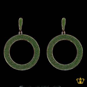 Exquisite-sterling-silver-round-dangling-earring-embellished-with-green-crystal-diamond-special-occasions-gift-for-her