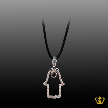 Rhodium-plated-graphic-stone-pendant-embellish-crystal-diamond-and-a-hidden-text-Arabic-word-calligraphy-Ayat-Al-Kursi