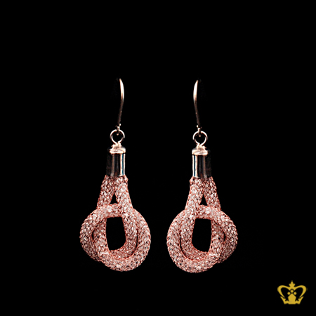 Mesh-tube-pink-gold-earring-filled-with-white-crystal-stone-exquisite-jewelry-gift-for-her