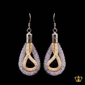 Mesh-tube-blue-and-gold-color-fish-hook-twist-drop-earring-filled-with-white-crystal-stone-exquisite-jewelry-gift-for-her