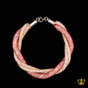 Mesh-tube-twist-bracelet-red-and-gold-color-filled-with-white-crystal-stone-exquisite-jewelry-gift-for-her