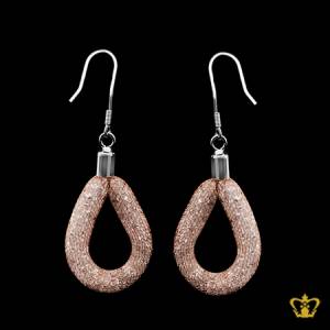 Mesh-tube-pink-gold-drop-earring-fish-hook-filled-with-white-crystal-stone-exquisite-jewelry-gift-for-her