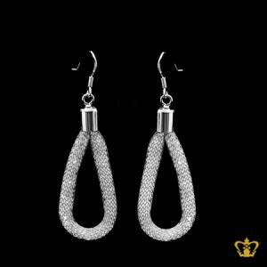 Mesh-tube-fish-hook-drop-earring-filled-with-white-crystal-stone-exquisite-jewelry-gift-for-her