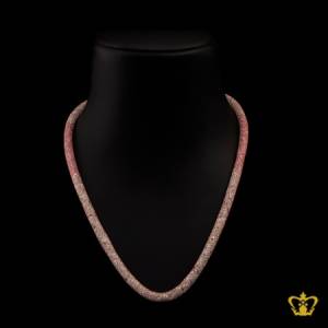 Mesh-tube-necklace-pink-gold-color-filled-with-white-and-pink-crystal-stone-exquisite-jewelry-gift-for-her