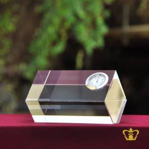 Personalized-crystal-rectangular-cube-with-clock-for-desktop-customized-with-your-name-designation-logo