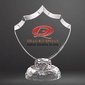 Crystal-shield-trophy-cutout-with-facet-cut-clear-base-customized-logo-text