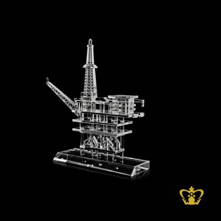 Handcrafted-crystal-replica-of-Oil-platform-Rig-with-customized-clear-base-logo-text