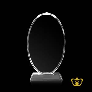Personalized-oval-trophy-crystal-facet-diamond-cuts-on-edges-with-clear-base