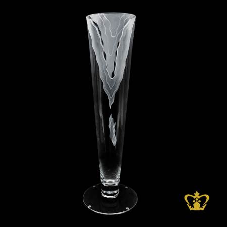 Voguish-modest-crystal-tall-elegant-footed-vase-v-shape-exceptional-motif-handcrafted-with-frosted-pattern