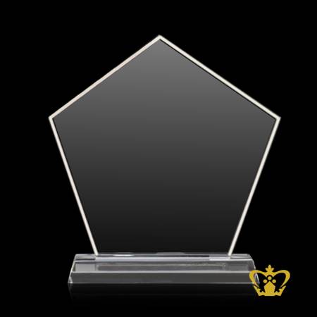 Personalized-crystal-pentagon-cutout-trophy-with-clear-base-customized-logo-text