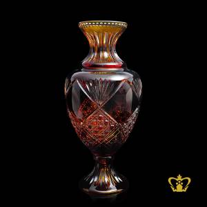 Alluring-amber-timeless-crystal-vase-hand-crafted-with-traditional-pattern