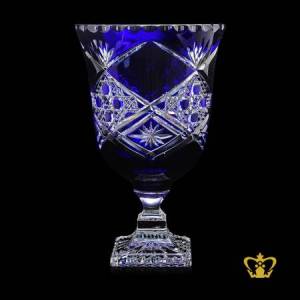 Imperial-blue-crystal-elegant-footed-vase-exceptional-handcrafted-with-traditional-alluring-diamond-pattern