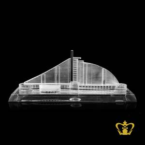 Handcrafted-Crystal-Replica-of-Jumeirah-Beach-Hotel-with-Crystal-Bevel-Base-Custom-Logo-Text-a-Famous-Hotel-in-UAE