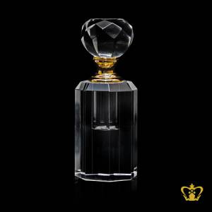 Antique-style-crystal-perfume-bottle-with-luxurious-golden-collar-handcrafted-diamond-cuts-classy-gift-souvenir
