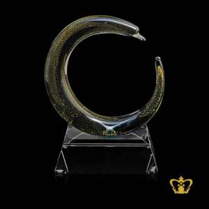 Masterpiece-Artistic-Custom-Made-Crystal-Trophy-in-C-Shaped-Engraved-with-Skin-of-Snake-stands-on-Clear-Base