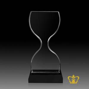 Handcrafted-Crystal-Timer-Trophy-With-Stand-On-Black-Base-Customized-Logo-Text
