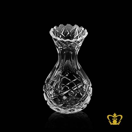Beautiful-little-crystal-vase-scalloped-edge-adorned-with-handcrafted-leaf-and-diamond-pattern