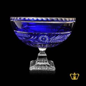 Voguish-modest-blue-crystal-elegant-footed-bowl-exceptional-frosted-floral-pattern-handcrafted-gorgeous-decorative-gift