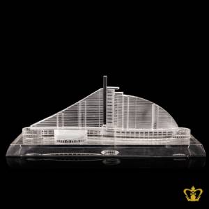 Handcrafted-crystal-replica-of-Jumeirah-Beach-Hotel-with-crystal-bevel-base-custom-logo-text-a-famous-hotel-in-UAE