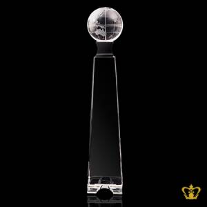 Crystal-globe-pillar-trophy-customized-logo-text-