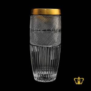 Lovely-alluring-golden-rimmed-crystal-vase-with-classic-luminous-diamond-cut