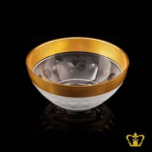 Modish-Golden-rim-crystal-nut-bowl-with-hand-crafted-round-clear-facets-embellished-with-dotted-pattern