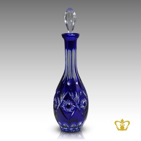 Exquisite-Antique-Epoch-Look-Blue-Crystal-Wine-Decanter-Adorned-With-Embellished-Enchanting-Intense-Cuts