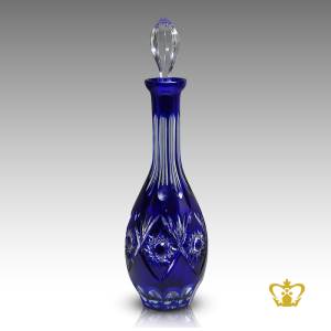 Exquisite-Antique-Epoch-Look-Blue-Crystal-Wine-Decanter-Adorned-With-Embellished-Enchanting-Intense-Cuts-