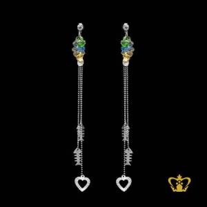 Open-heart-dangling-earring-exquisitely-designed-with-long-silver-chain