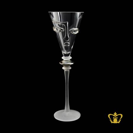 Stunning-crystal-champagne-glass-handcrafted-with-female-face-embossed-classic-frosted-long-stem-an-elegant-gift-for-her